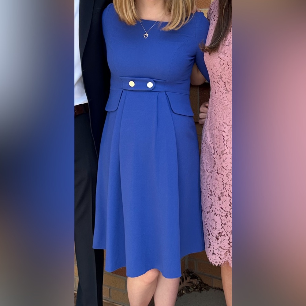 Luxe by Seraphine Blue A-Line Dress with 3/4 Sleeves